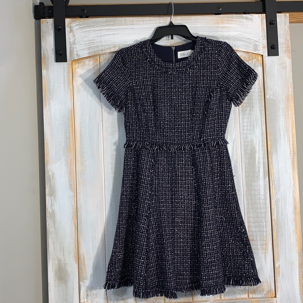 Eliza J Sparkly Tweed Blue and White Dress - Picture 2 of 9